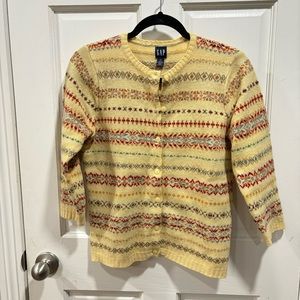 Women’s Vintage Lambswool Gap Yellow Patterned Y2K Fair Isle Cardigan Button